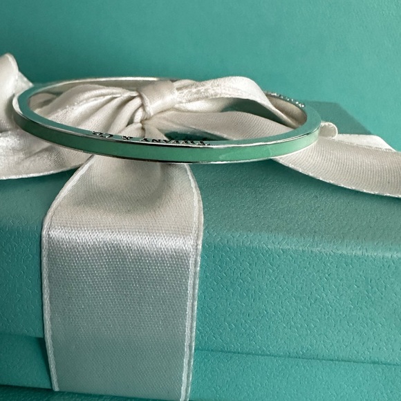Tiffany & Co Blue Enamel Stripe Bangle Bracelet Sterling Silver Collector’s item - Picture 3 of 11